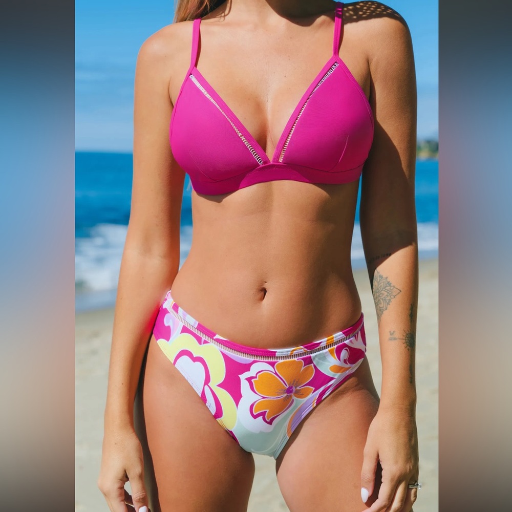 Cupshe Pink and Yellow Floral Bikini Set
